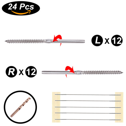 12 Pairs Stainless Steel Right&Left Handed Thread Swage Lag Screws