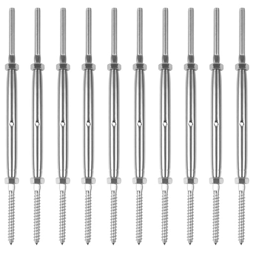 10 Pack Lag Screw Swage Turnbuckles for 1/8"