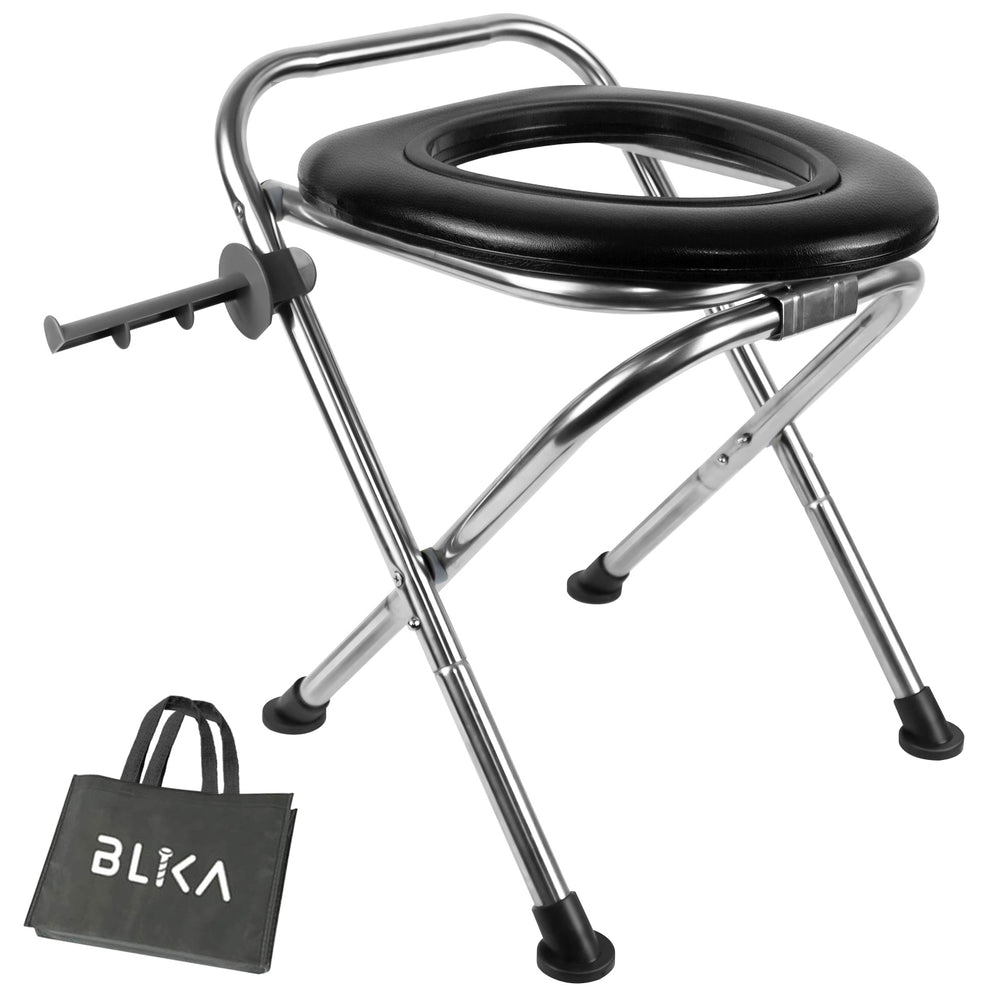 BLIKA Upgraded Portable Toilet for Camping, 350LBS Weight Capacity Portable Camping Toilet, Folding Toilet, Stainless Steel Portable Toilet with Soft Seat, Portable Toilet Travel Toilet Car Toilet