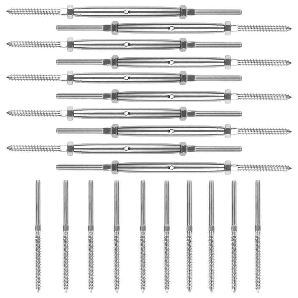 10 Pack Lag Screw Swage Turnbuckles & Studs for 1/8"