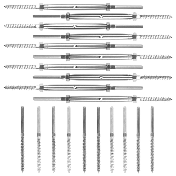 10 Pack Lag Screw Swage Turnbuckles & Studs for 1/8"