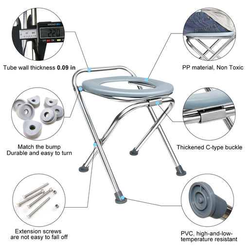 BLIKA Stainless Steel Portable Toilet Seat, Folding Toilet Camping Toilet Travel Toilet Car Toilet Camp Commode, Portable Toilet for Camping