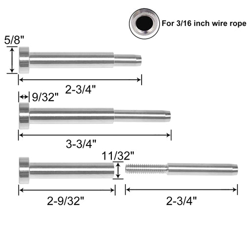 40 Pack Stainless Steel Invisible Receiver and Swage Stud End