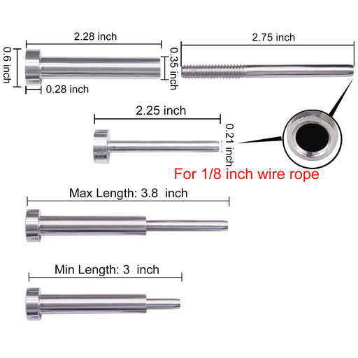 20 Pairs Stainless Steel Invisible Turnbuckle and Swage Threaded Stud