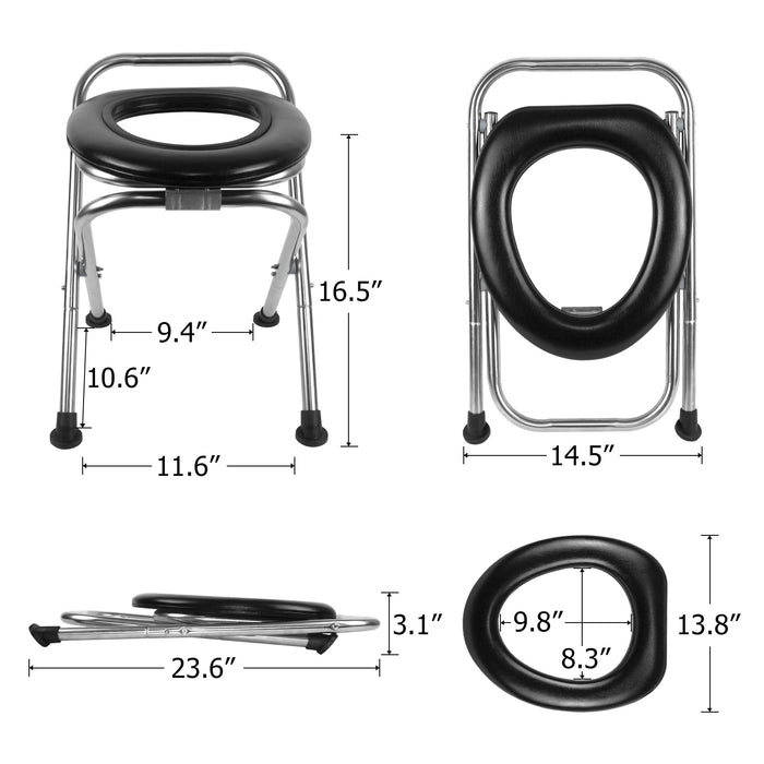 BLIKA Upgraded Portable Toilet for Camping, 350LBS Weight Capacity Portable Camping Toilet, Folding Toilet, Stainless Steel Portable Toilet with Soft Seat, Portable Toilet Travel Toilet Car Toilet