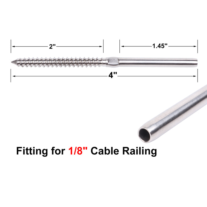 10 Pack Lag Screw Swage Turnbuckles & Studs for 1/8"