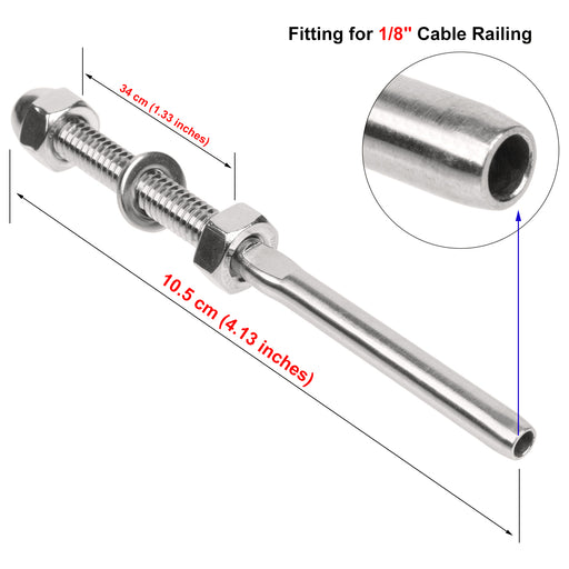 10 Pack Swage Threaded Stud Tension End Fitting Terminal for 1/8"