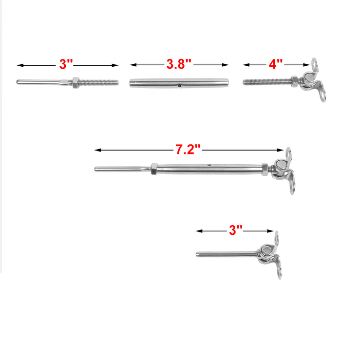 T316 Stainless Steel Toggle Turnbuckles & Ends for 1/8" Cable Railing