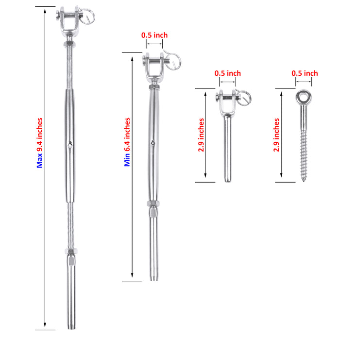 15Pack T316 Stainless Stee Jaw Swage Stud Turnbuckle