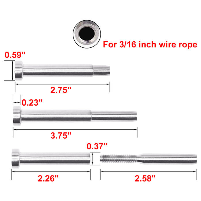 20 Pack Stainless Steel Invisible Receiver and Swage Stud End