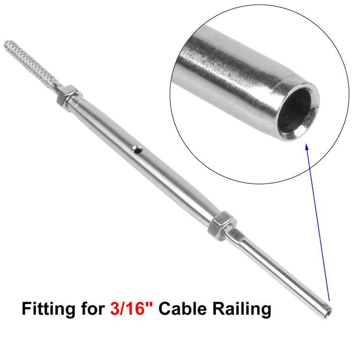 10 Pack Lag Screw Swage Turnbuckles for 3/16"