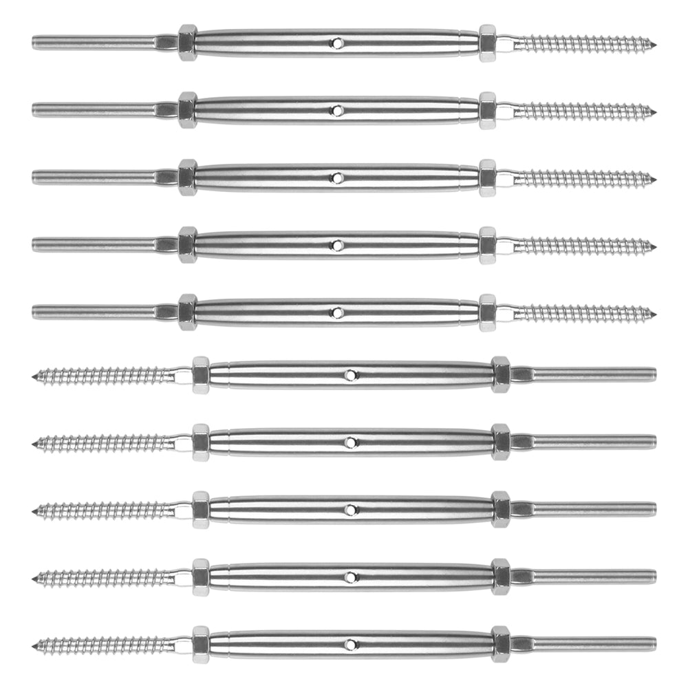 10 Pack Lag Screw Swage Turnbuckles for 3/16"