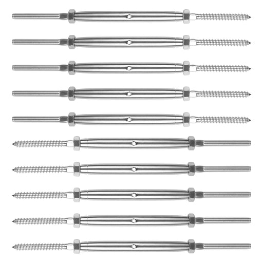 10 Pack Lag Screw Swage Turnbuckles for 3/16"