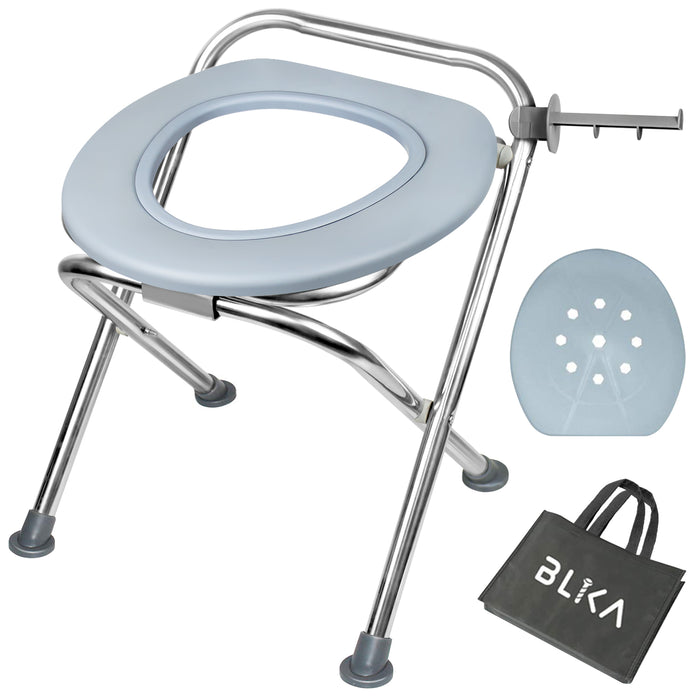 BLIKA Stainless Steel Portable Toilet Seat, Folding Toilet Camping Toilet Travel Toilet Car Toilet Camp Commode, Portable Toilet for Camping
