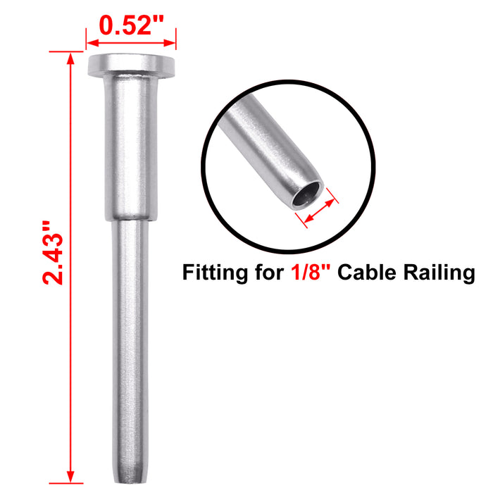 20 Pack Stainless Steel Invisible Receiver and Swage Stud End for 1/8"