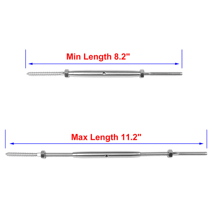 10 Pack Lag Screw Swage Turnbuckles for 3/16"